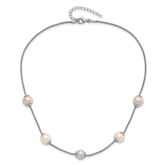 Sterling Silver 9-11mm Multi-color Freshwater Cultured Pearl w/ 2in ext. Necklace