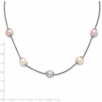 Sterling Silver 9-11mm Multi-color Freshwater Cultured Pearl Necklace with Ext., 2" view 3