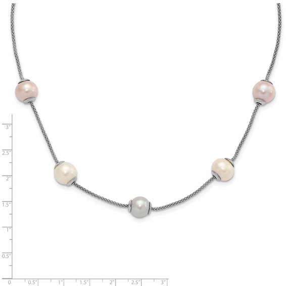 Sterling Silver 9-11mm Multi-color Freshwater Cultured Pearl w/ 2in ext. Necklace