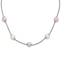 Sterling Silver 9-11mm Multi-color Freshwater Cultured Pearl Necklace with Ext., 2" view 1