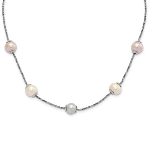 Sterling Silver 9-11mm Multi-color Freshwater Cultured Pearl Necklace with Ext., 2"