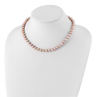 Sterling Silver Rhodium-plated 7-8mm Purple Near-Round Freshwater Cultured Pearl Necklace, 16" view 2