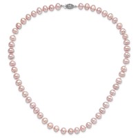 Sterling Silver Rhodium-plated 7-8mm Purple Near-Round Freshwater Cultured Pearl Necklace, 16" view 3