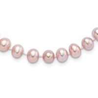 Sterling Silver Rhodium-plated 7-8mm Purple Near-Round Freshwater Cultured Pearl Necklace, 16" view 1
