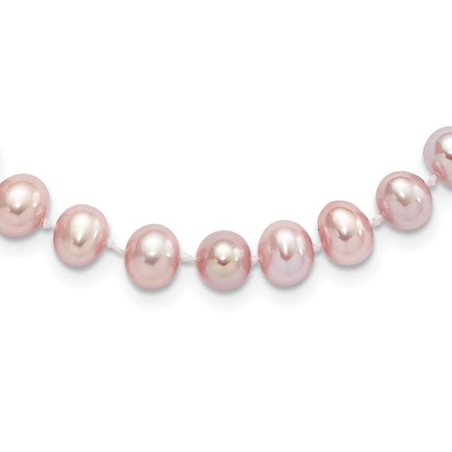 Sterling Silver Rhodium-plated 7-8mm Purple Near-Round Freshwater Cultured Pearl Necklace, 16"