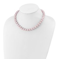 Sterling Silver Rhodium-plated 9-10mm Purple Near-Round Freshwater Cultured Pearl Necklace, 16" view 3