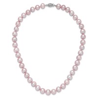 Sterling Silver Rhodium-plated 9-10mm Purple Near-Round Freshwater Cultured Pearl Necklace, 16" view 4