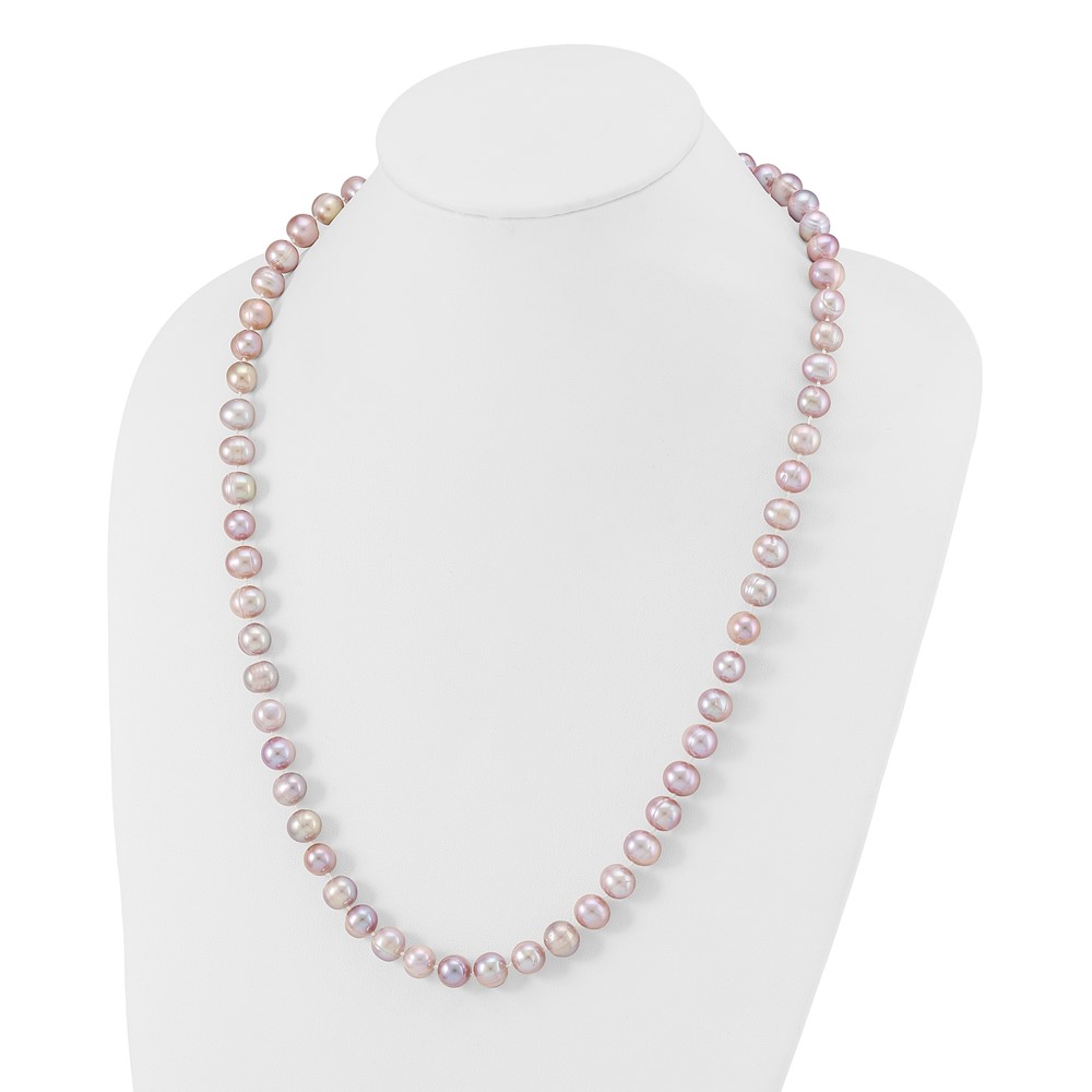 Sterling Silver Rhodium-plated 9-10mm Purple Near-Round Freshwater Cultured Pearl 24 inch Necklace (QH4761-24)