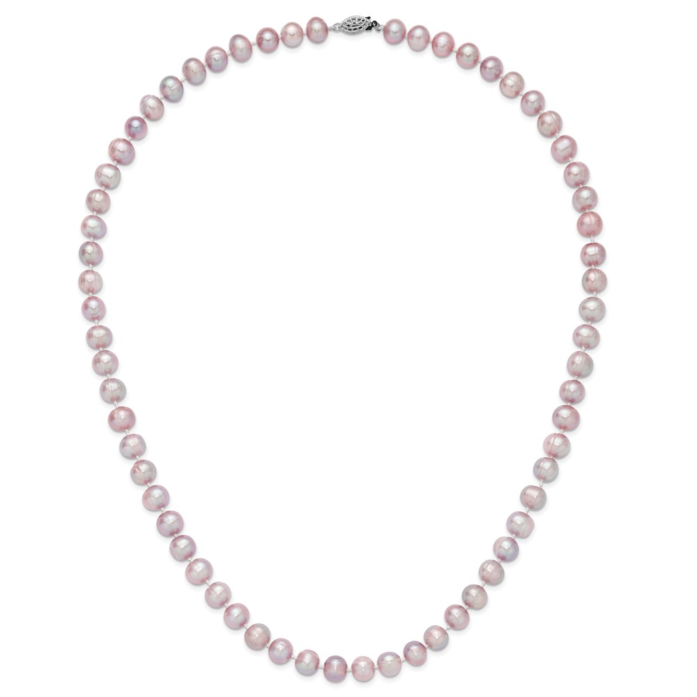 Sterling Silver Rhodium-plated 9-10mm Purple Near-Round Freshwater Cultured Pearl 24 inch Necklace (QH4761-24)