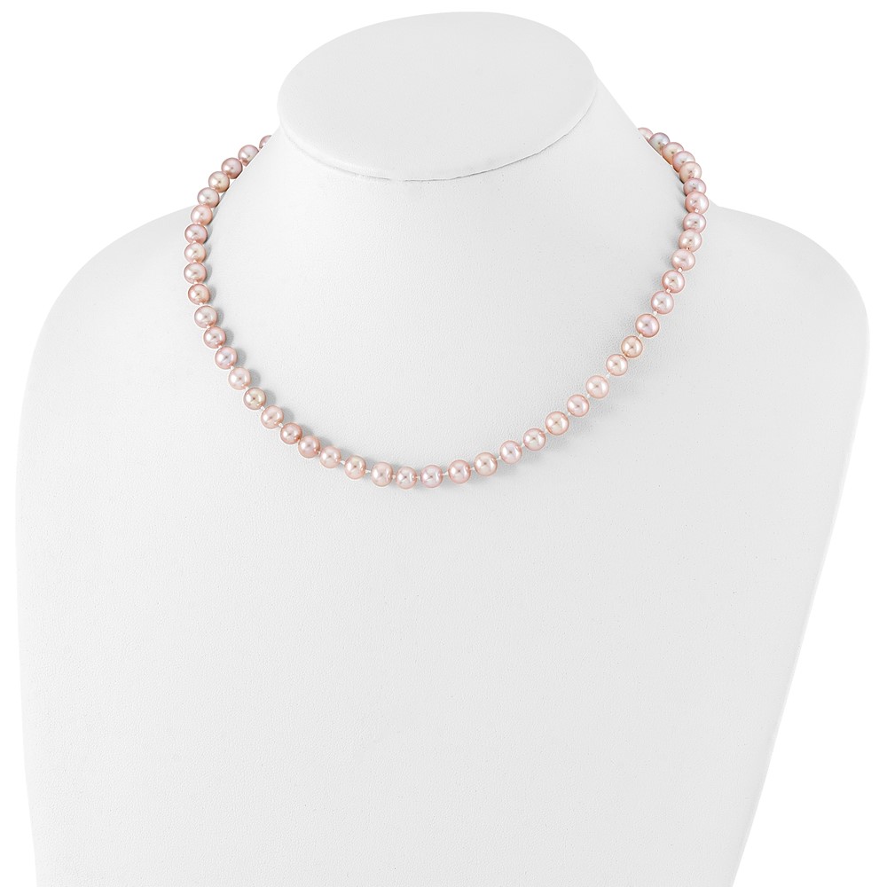 Sterling Silver Rhodium-plated 6-7mm Purple Near-Round Freshwater Cultured Pearl 20 inch Necklace (QH4763-20)