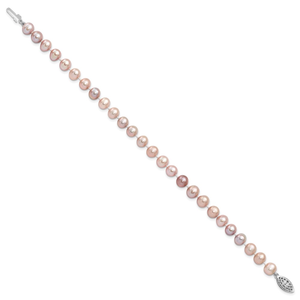 Sterling Silver Rhodium-plated 6-7mm Purple Near-Round Freshwater Cultured Pearl 7.25 inch Bracelet (QH4763-7.25)