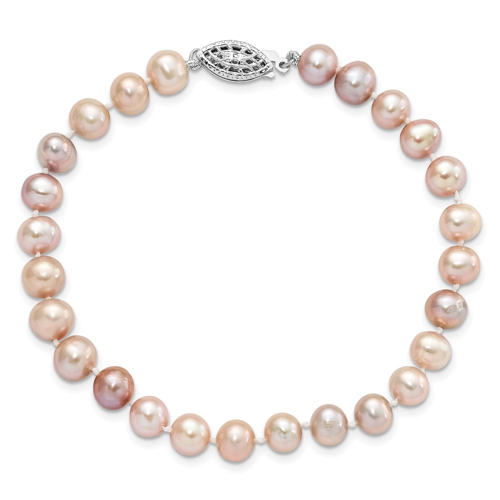 Sterling Silver Rhodium-plated 6-7mm Purple Near-Round Freshwater Cultured Pearl 7.25 inch Bracelet (QH4763-7.25)