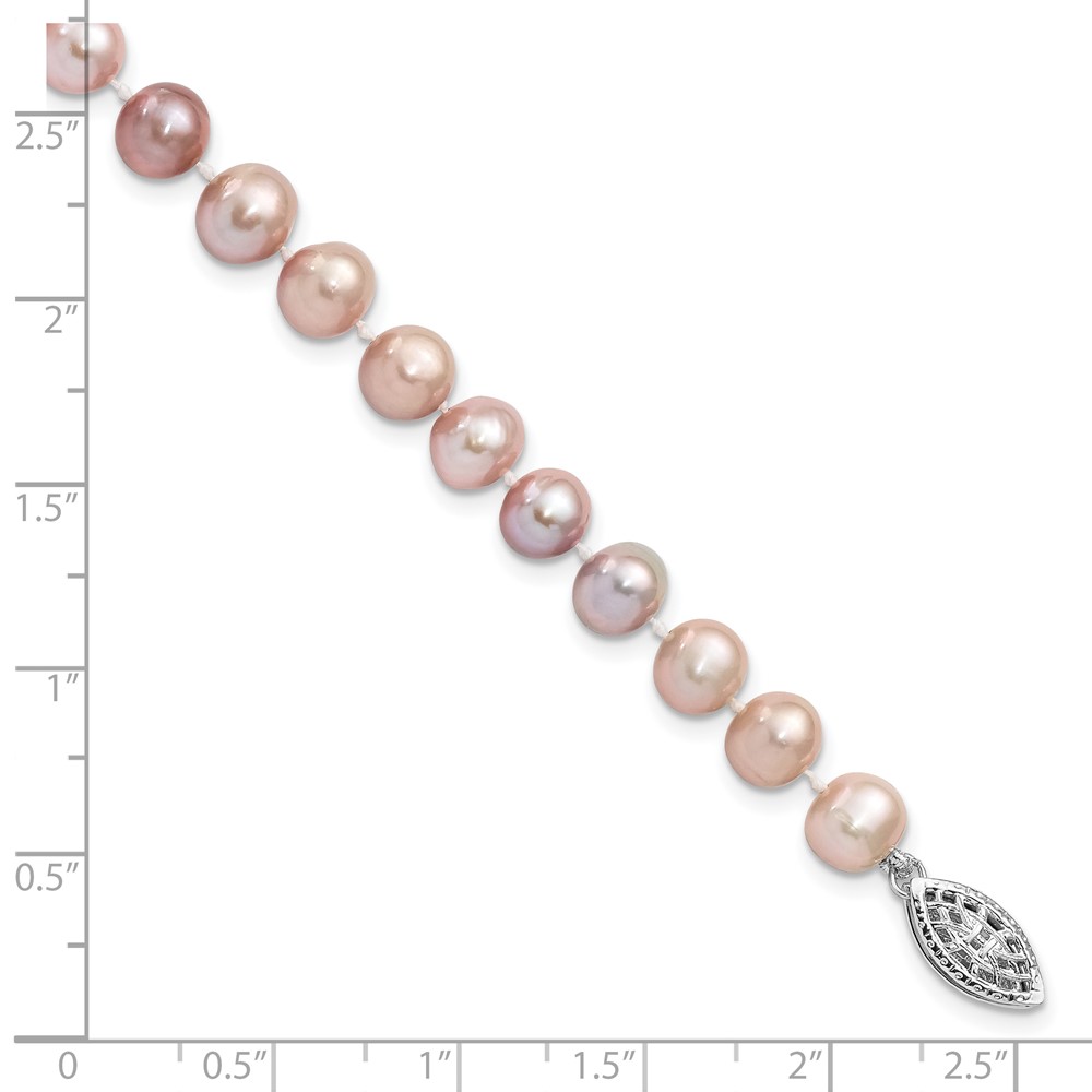 Sterling Silver Rhodium-plated 6-7mm Purple Near-Round Freshwater Cultured Pearl 7.25 inch Bracelet (QH4763-7.25)