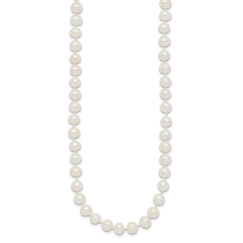 Sterling Silver Rhodium-plated 5-6mm White Near-Round Freshwater Cultured Pearl 28 inch Necklace (QH4769-28)