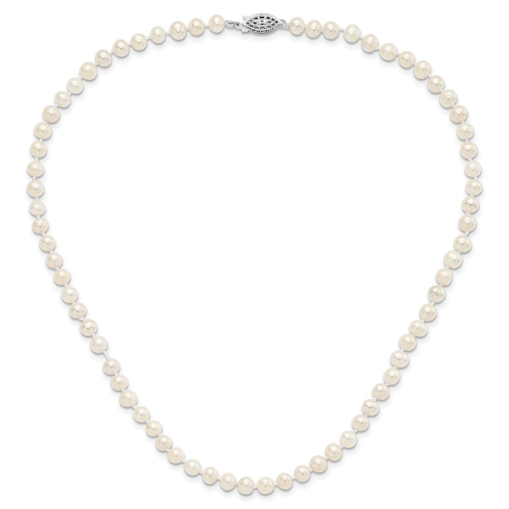 Sterling Silver Rhodium-plated 5-6mm White Near-Round Freshwater Cultured Pearl 20 inch Necklace (QH4769-20)