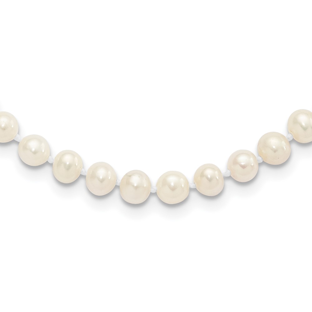 Sterling Silver Rhodium-plated 5-6mm White Near-Round Freshwater Cultured Pearl 16 inch Necklace (QH4769-16)