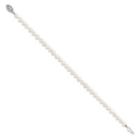 Sterling Silver Rhodium-plated 5-6mm White Near-Round Freshwater Cultured Pearl Bracelet, 7.25" view 2