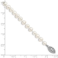 Sterling Silver Rhodium-plated 5-6mm White Near-Round Freshwater Cultured Pearl Bracelet, 7.25" view 4