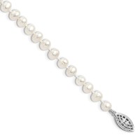 Sterling Silver Rhodium-plated 5-6mm White Near-Round Freshwater Cultured Pearl Bracelet, 7.25" view 1
