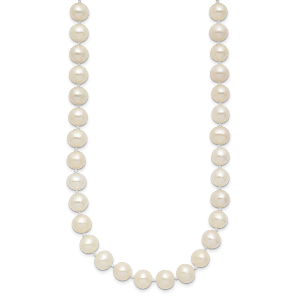 Sterling Silver Rhodium-plated 7-8mm White Near-Round Freshwater Cultured Pearl 18 inch Necklace (QH4778-18)