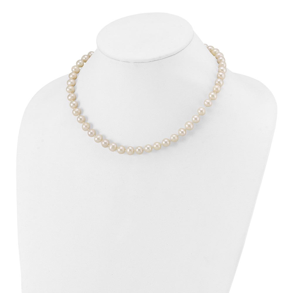 Sterling Silver Rhodium-plated 7-8mm White Near-Round Freshwater Cultured Pearl 16 inch Necklace (QH4778-16)