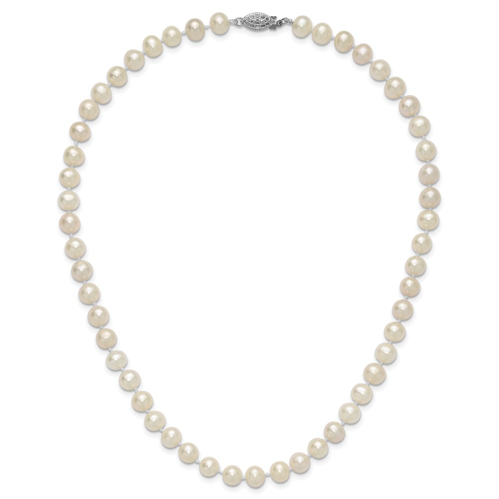 Sterling Silver Rhodium-plated 7-8mm White Near-Round Freshwater Cultured Pearl 16 inch Necklace (QH4778-16)