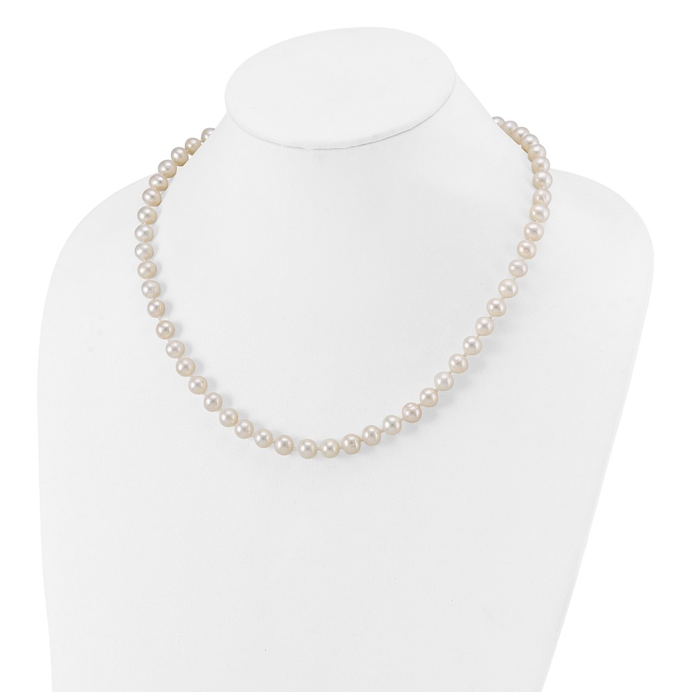 Sterling Silver Rhodium-plated 7-8mm White Near-Round Freshwater Cultured Pearl 18 inch Necklace (QH4778-18)
