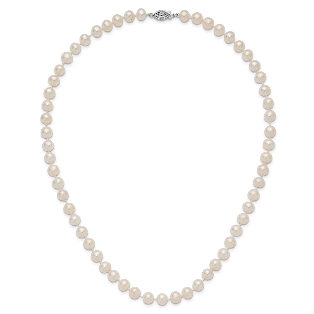 Sterling Silver Rhodium-plated 7-8mm White Near-Round Freshwater Cultured Pearl 18 inch Necklace (QH4778-18)