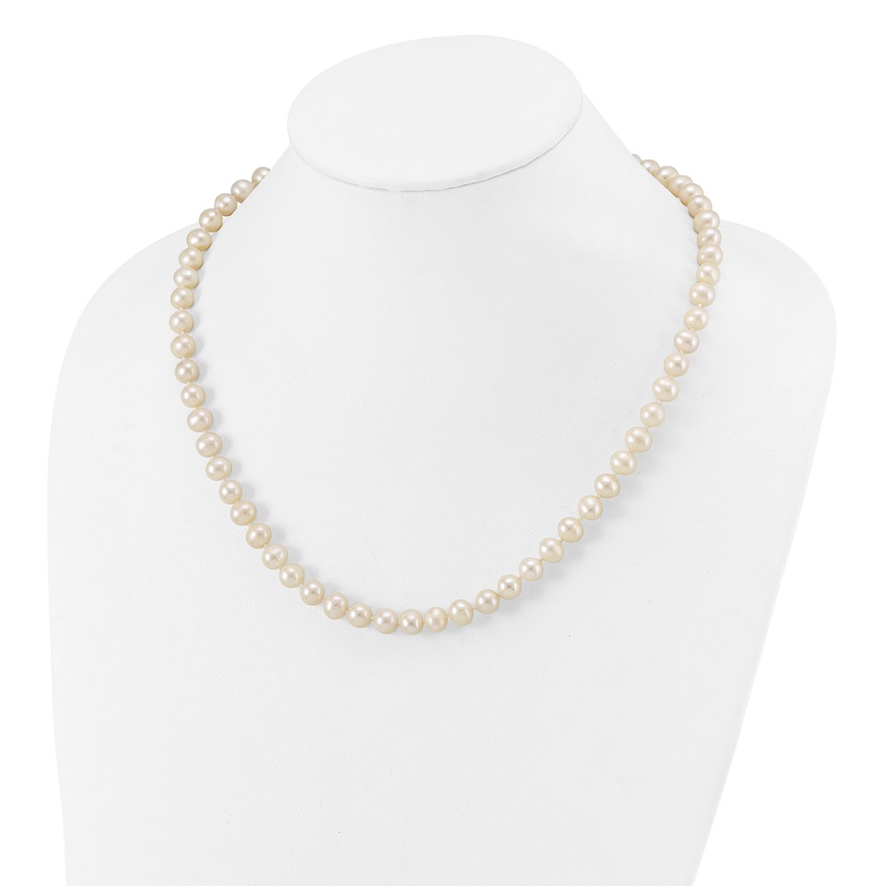 Sterling Silver Rhodium-plated 7-8mm White Near-Round Freshwater Cultured Pearl 20 inch Necklace (QH4778-20)