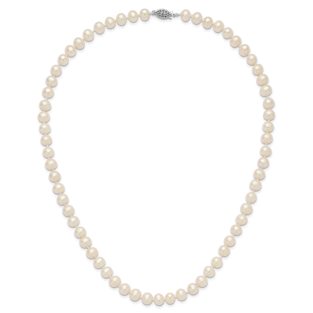 Sterling Silver Rhodium-plated 7-8mm White Near-Round Freshwater Cultured Pearl 20 inch Necklace (QH4778-20)