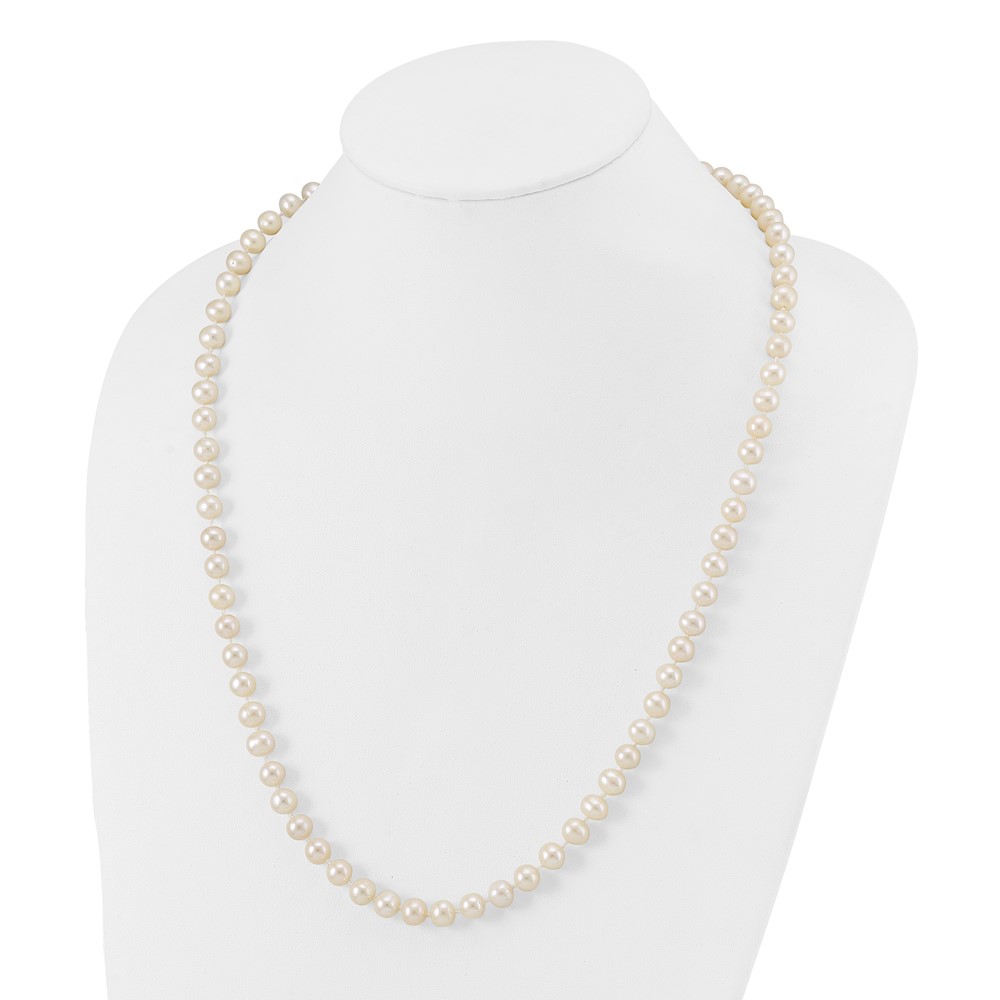 Sterling Silver Rhodium-plated 7-8mm White Near-Round Freshwater Cultured Pearl 24 inch Necklace (QH4778-24)