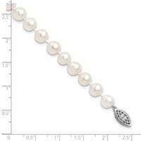 Sterling Silver Rhodium-plated 7-8mm White Near-Round Freshwater Cultured Pearl Bracelet, 7.25" view 4