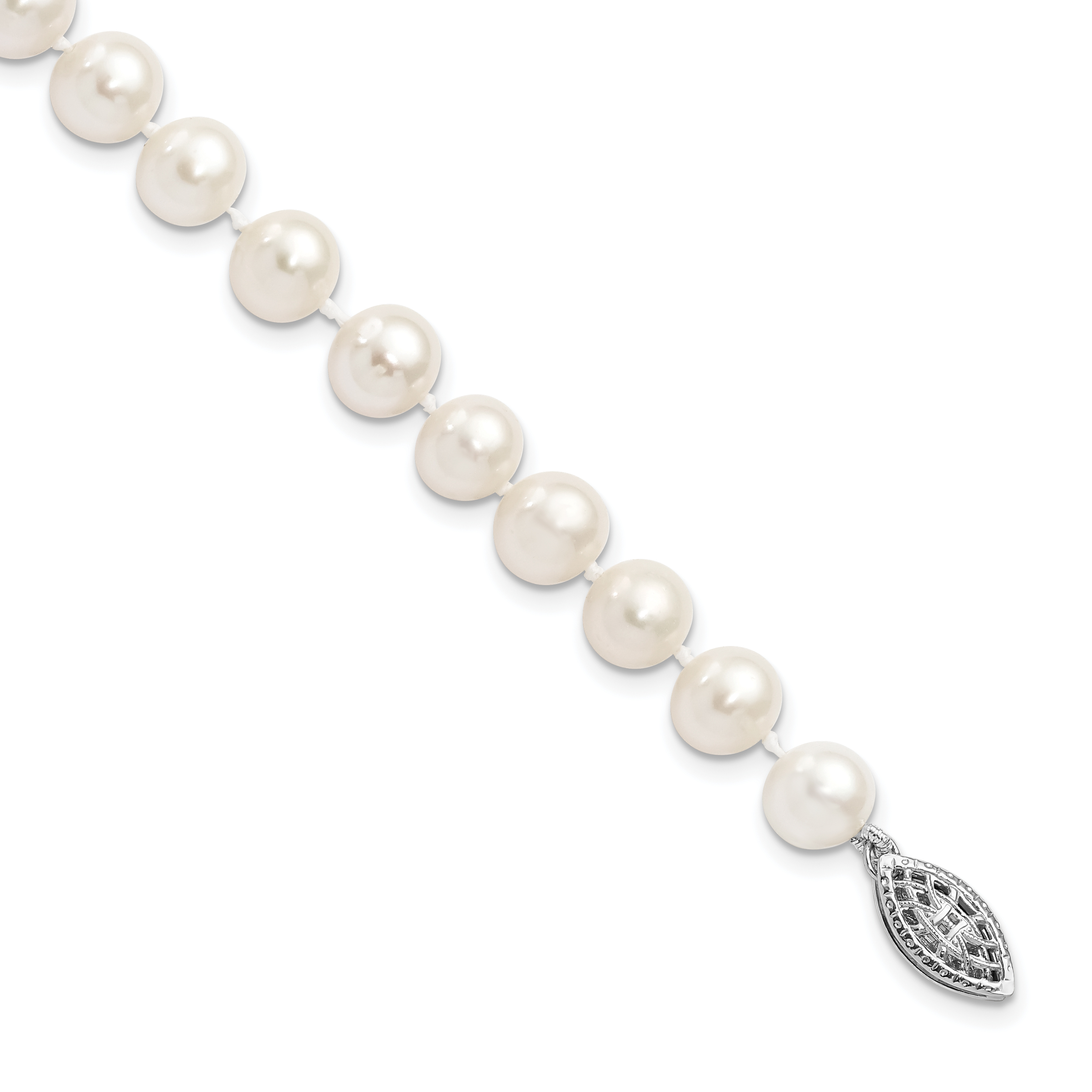 Sterling Silver Rhodium-plated 7-8mm White Near-Round Freshwater Cultured Pearl 7.25 inch Bracelet (QH4778-7.25)