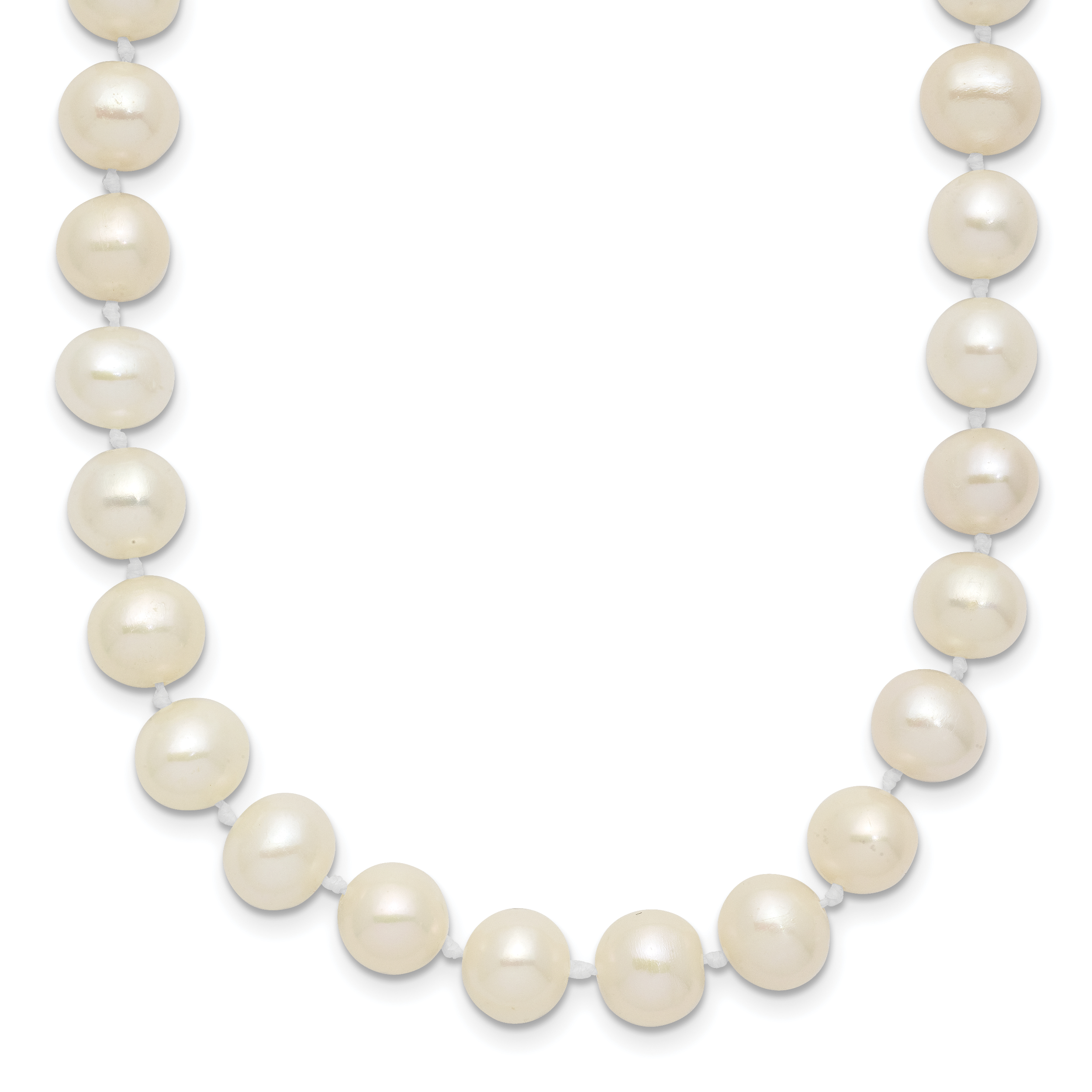 Sterling Silver Rhodium-plated 7-8mm White Near-Round Freshwater Cultured Pearl 20 inch Necklace (QH4778-20)