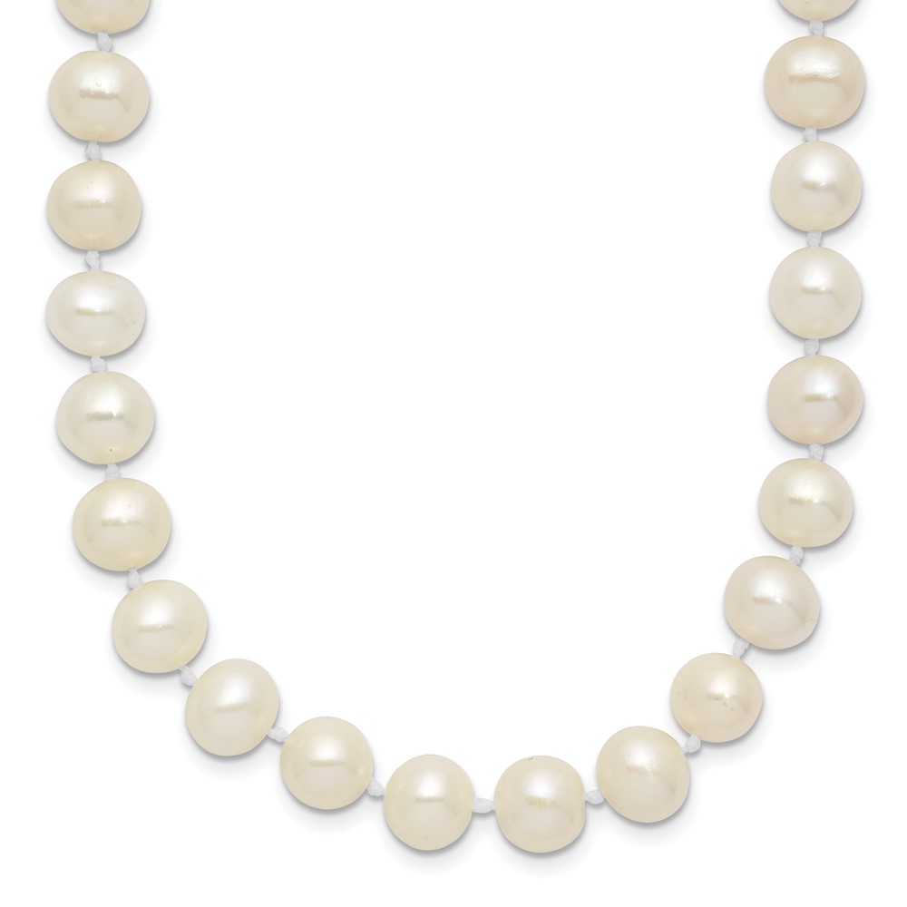 Sterling Silver Rhodium-plated 7-8mm White Near-Round Freshwater Cultured Pearl 20 inch Necklace (QH4778-20)