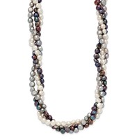 Sterling Silver Rhodium 5-6mm Fwc Semi Round Pearl Necklace with Ext., 2" view 2