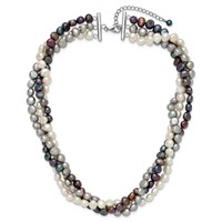 Sterling Silver Rhodium 5-6mm Fwc Semi Round Pearl Necklace with Ext., 2" view 5