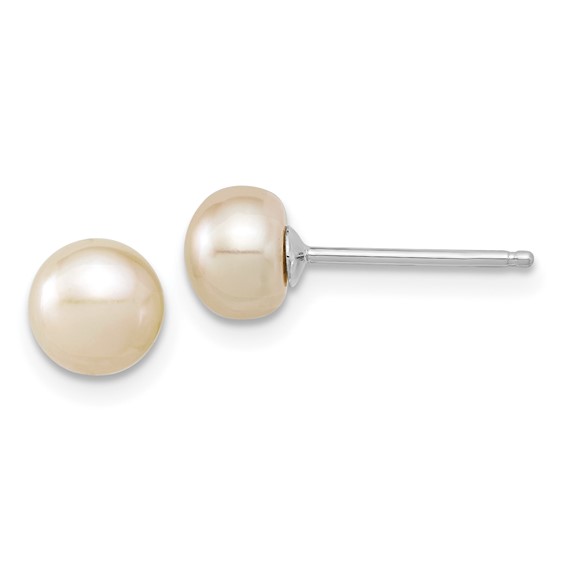 "Sterling Silver Rhodium-plated 6-7mm White Semi-Round Freshwater Cultured Pearl 18 inch Necklace, 7.25 in Bracelet and Button Post Earrings Set "