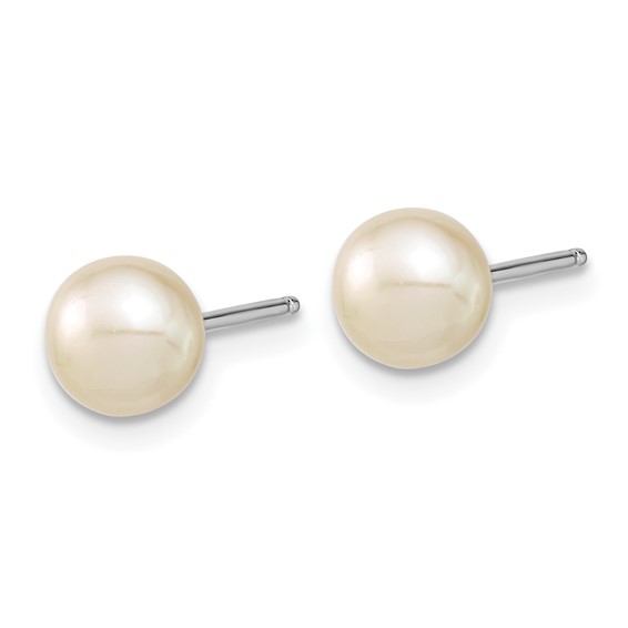 "Sterling Silver Rhodium-plated 6-7mm White Semi-Round Freshwater Cultured Pearl 18 inch Necklace, 7.25 in Bracelet and Button Post Earrings Set "