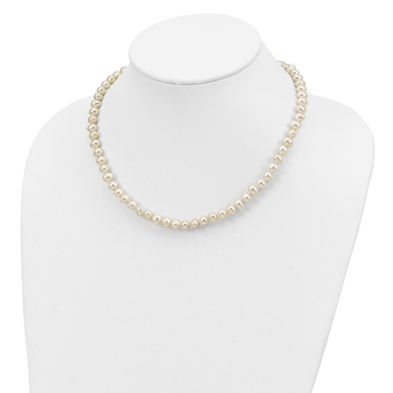 "Sterling Silver Rhodium-plated 6-7mm White Semi-Round Freshwater Cultured Pearl 18 inch Necklace, 7.25 in Bracelet and Button Post Earrings Set "