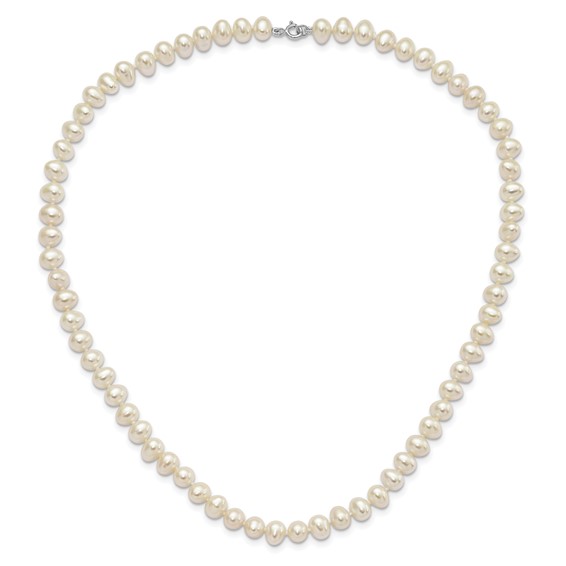 "Sterling Silver Rhodium-plated 6-7mm White Semi-Round Freshwater Cultured Pearl 18 inch Necklace, 7.25 in Bracelet and Button Post Earrings Set "