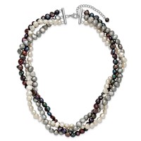 Sterling Silver RH 6-7mm White Black Silver Fwc Pearl Necklace with Ext., 2" view 5