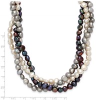 Sterling Silver RH 6-7mm White Black Silver Fwc Pearl Necklace with Ext., 2" view 3