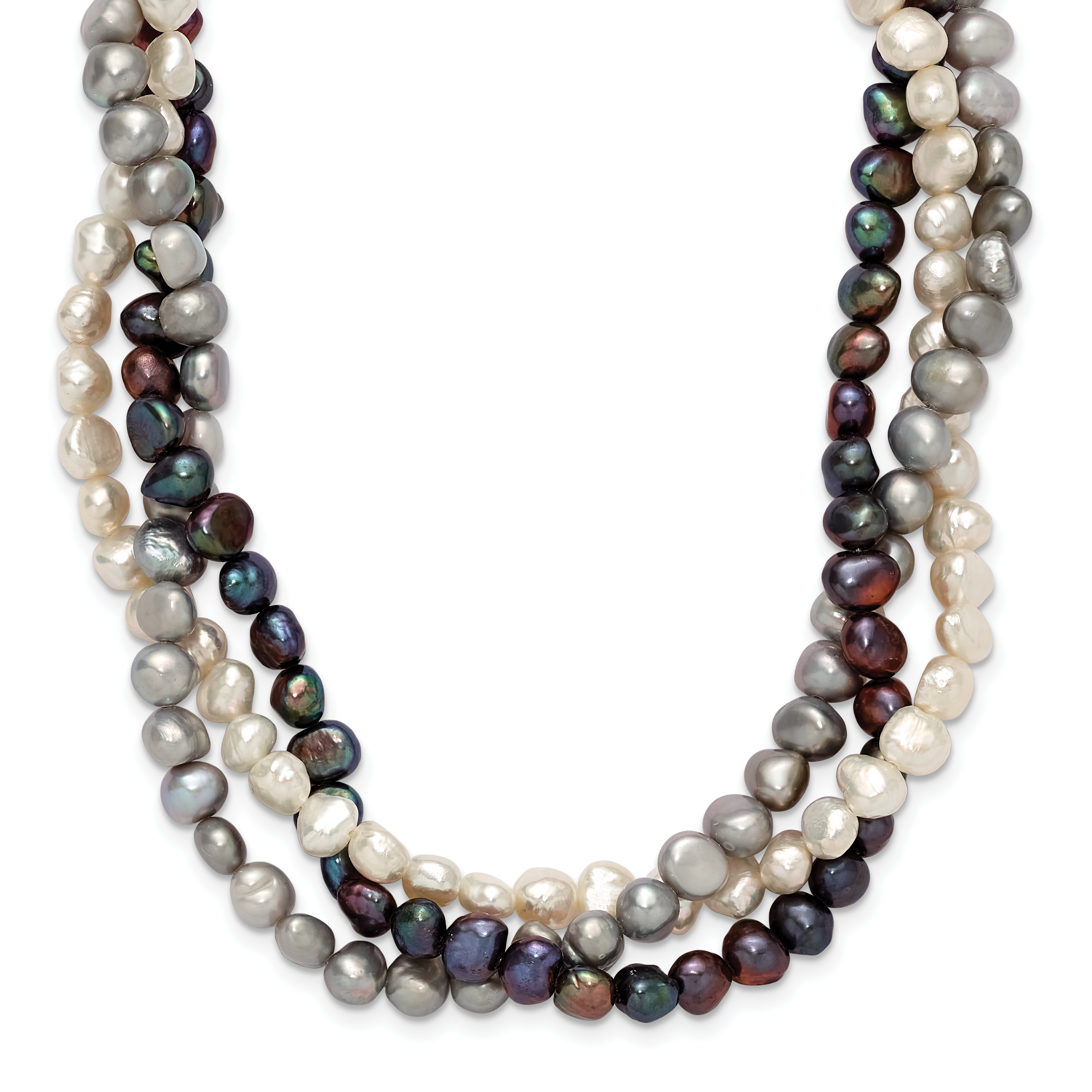 Sterling Silver RH 6-7mm White/Black/Silver FWC Pearl w/2in ext. Necklace (QH4798-17)