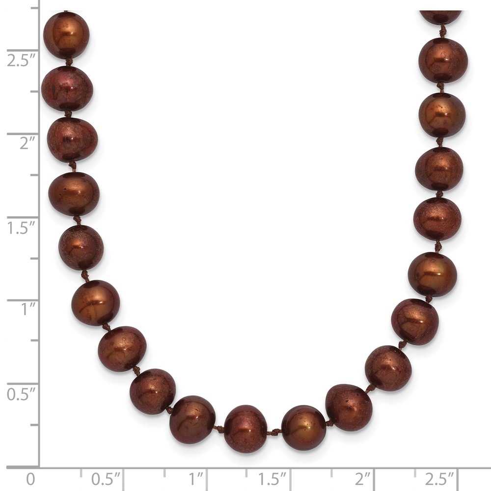 Sterling Silver Rhodium-plated 6-7mm Brown Near-Round Freshwater Cultured Pearl 20 inch Necklace (QH4817-20)