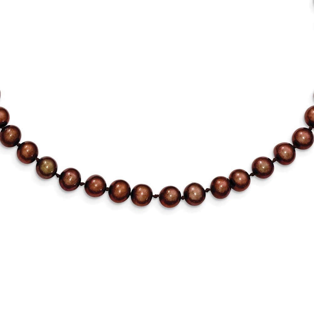 Sterling Silver Rhodium-plated 6-7mm Brown Near-Round Freshwater Cultured Pearl 16 inch Necklace (QH4817-16)
