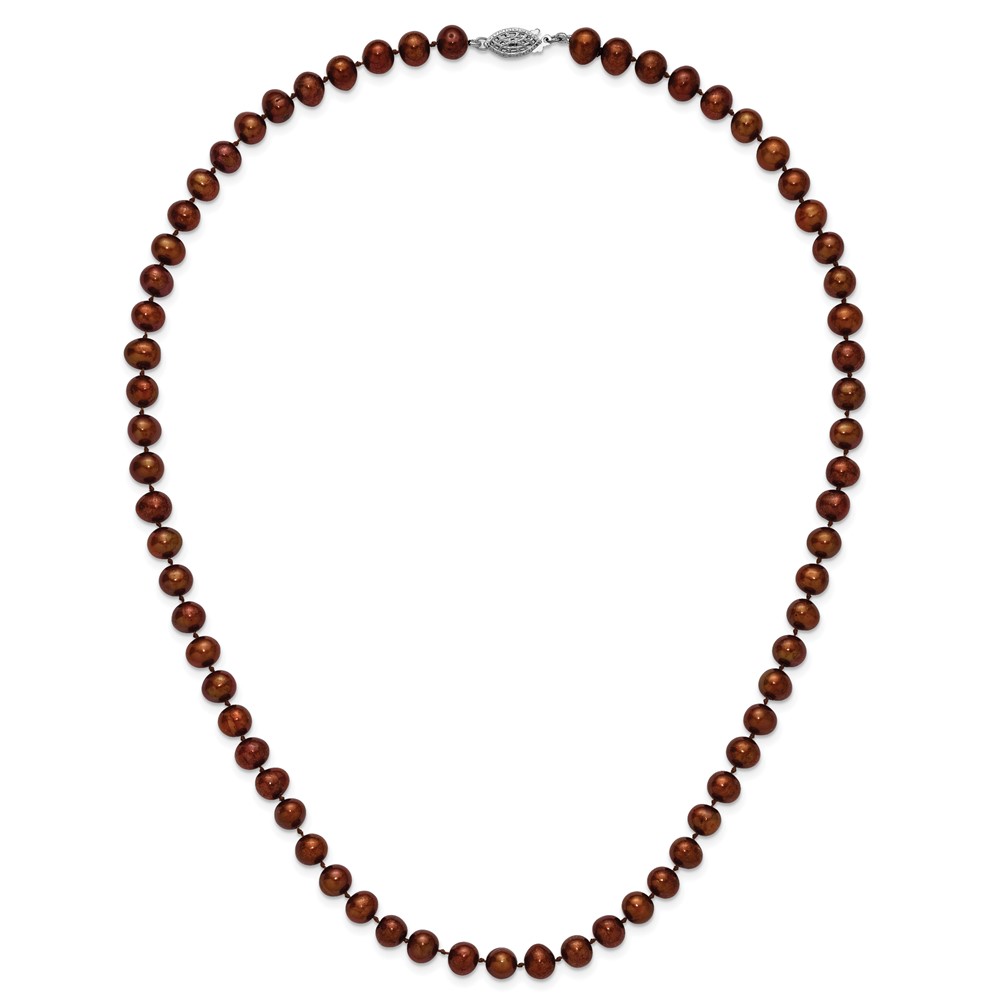 Sterling Silver Rhodium-plated 6-7mm Brown Near-Round Freshwater Cultured Pearl 20 inch Necklace (QH4817-20)