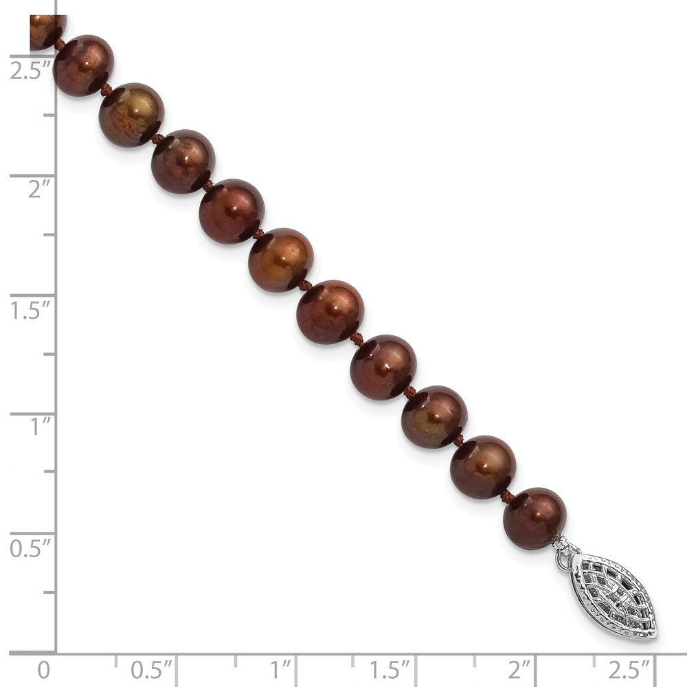 Sterling Silver Rhodium-plated 6-7mm Brown Near-Round Freshwater Cultured Pearl 7.25 inch Bracelet (QH4817-7.25)