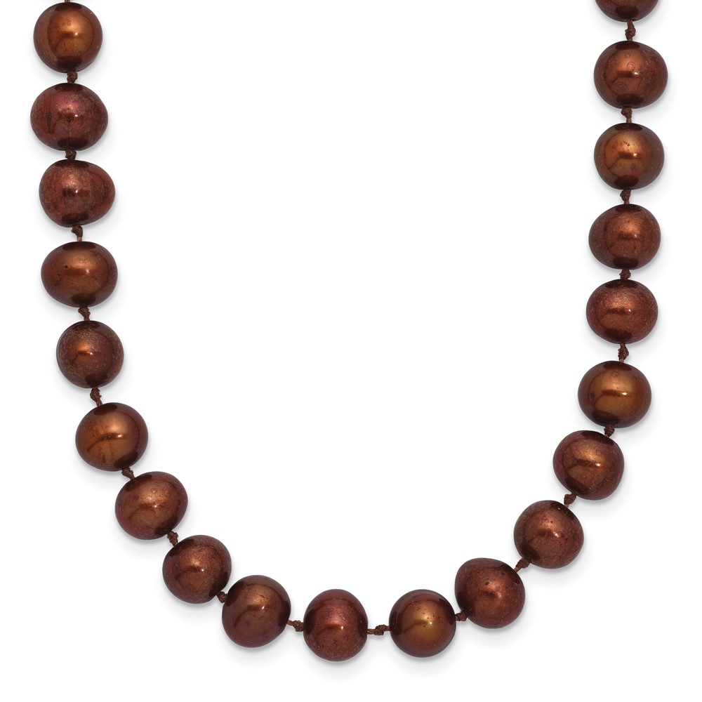 Sterling Silver Rhodium-plated 6-7mm Brown Near-Round Freshwater Cultured Pearl 18 inch Necklace (QH4817-18)