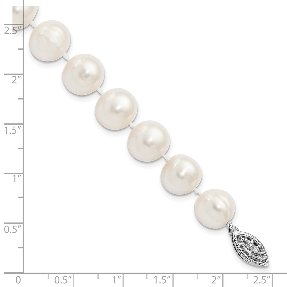 Sterling Silver Rhodium-plated 10-11mm White Near-Round Freshwater Cultured Pearl 7.25 inch Bracelet (QH4828-7.25)